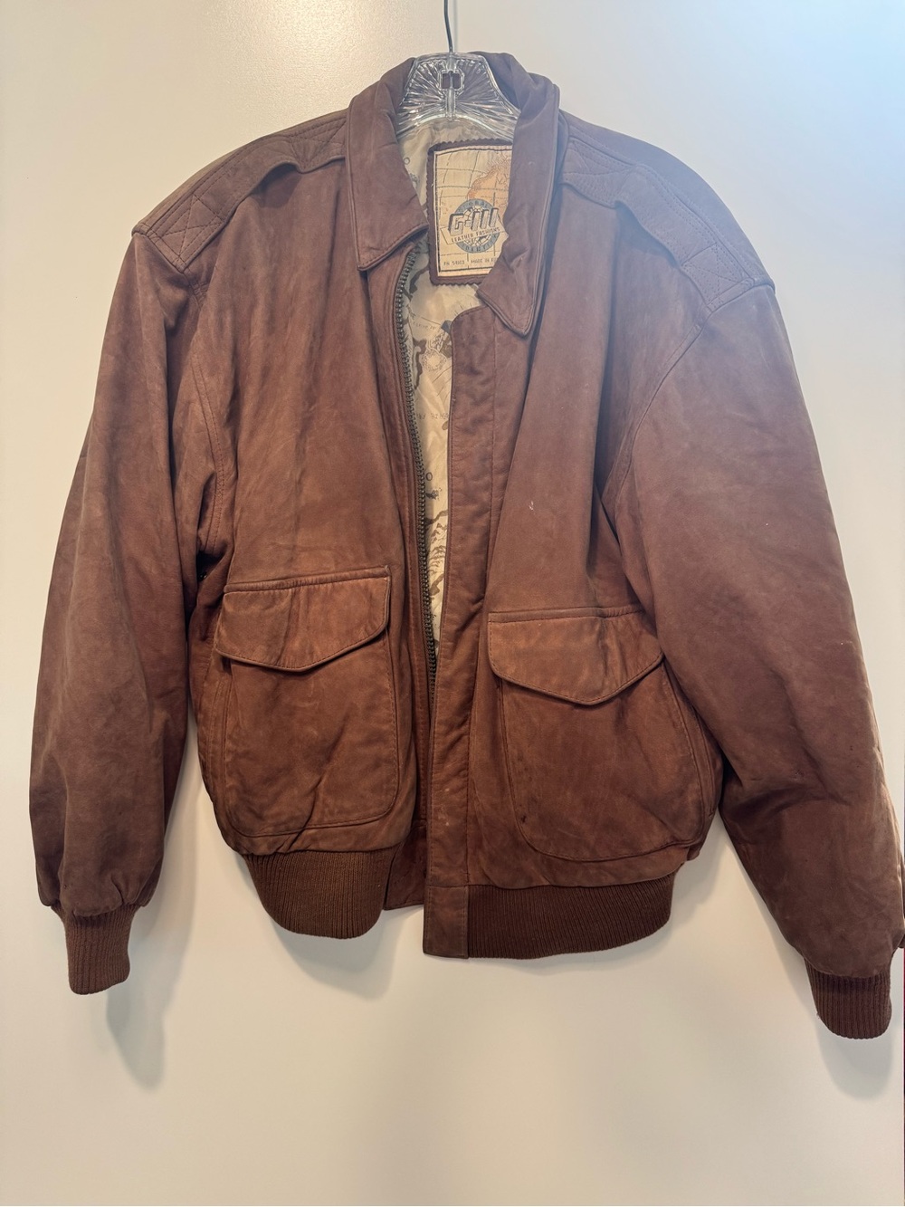Vintage 90s G-III Brown Suede Leather Bomber Jacket Small